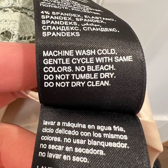 Bebe Women’s 8 Foil Lace Cutout Mint Blue Green Mini Dress Short Sleeve - Picture 12 of 13